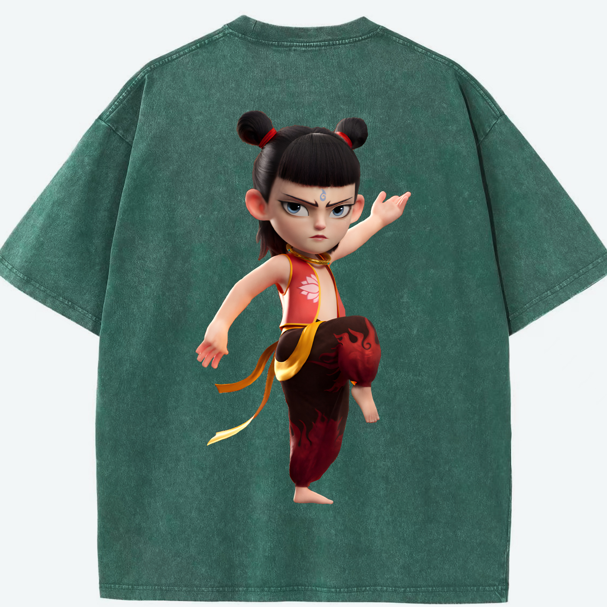 （画像用） Ne Zha 2 ナタ 魔童の大暴れ 綿100% ヴィンテージ風 半袖Tシャツ（背面プリント）